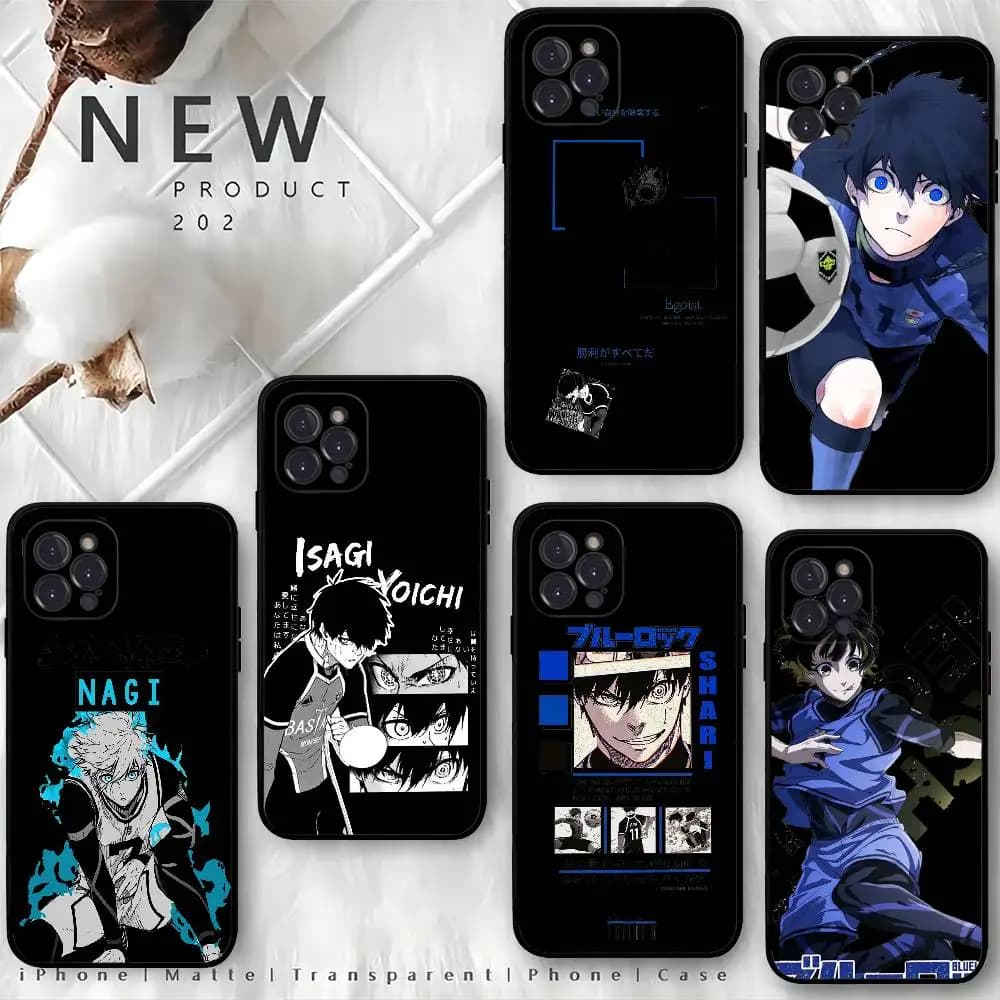 Cool B-Blue L-Lock Anime Black Silicone TPU Phone Case For Iphone 11 12 13 14 15 16 17 Pro Max Plus