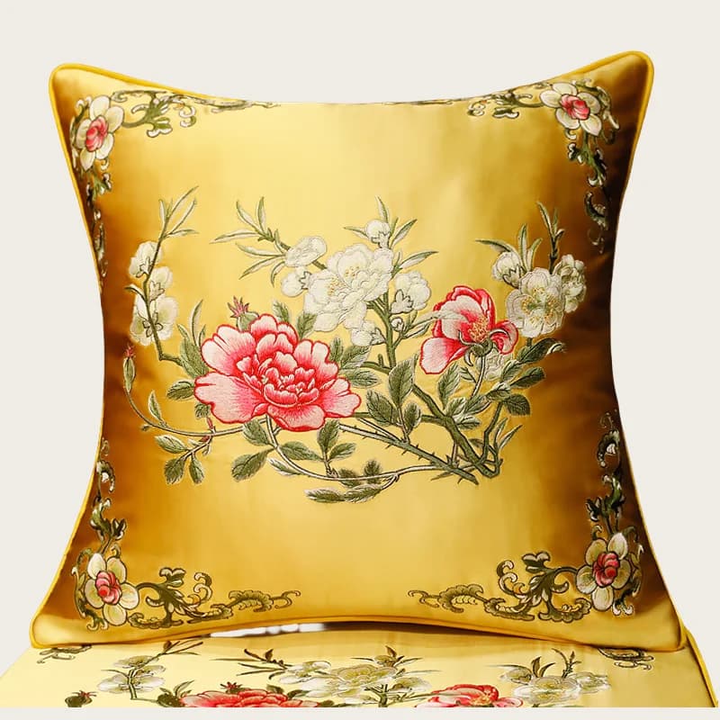 45x4 5/50x50 cm Cinese ricamato fiori fodera per cuscino federa divano decorativo classico cuscino lombare in raso cov
