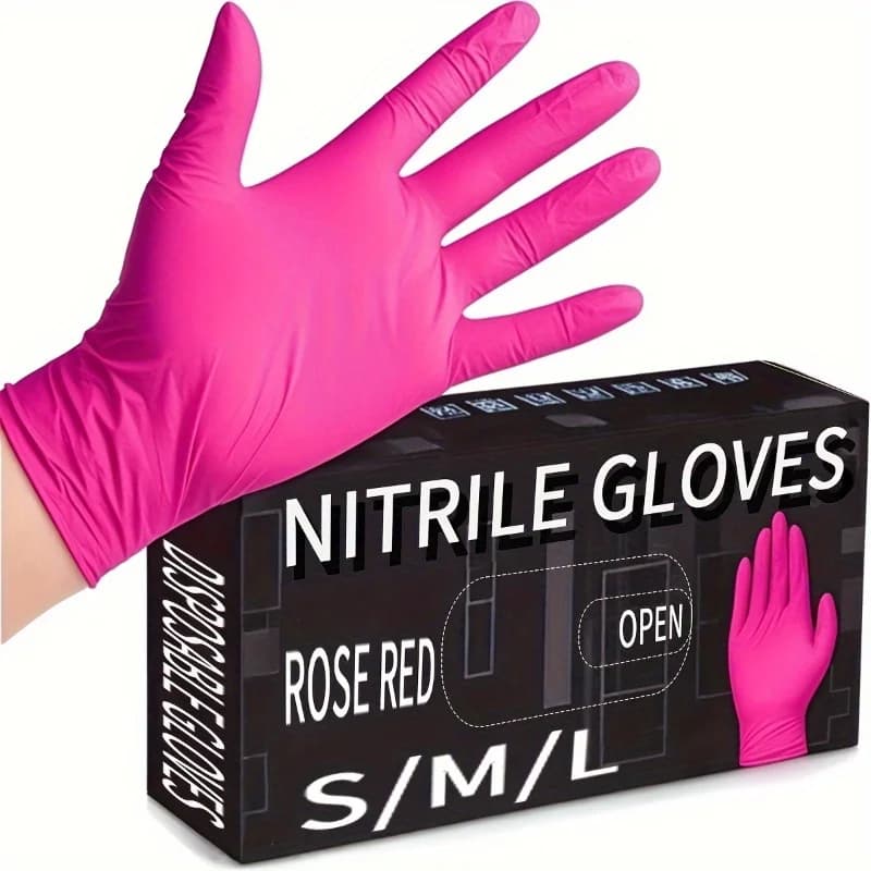 20 guanti monouso in nitrile rosso rosa, per pulizie estive e manipolazione alimenti, impermeabili e resistenti all'olio per cucina e uso esterno