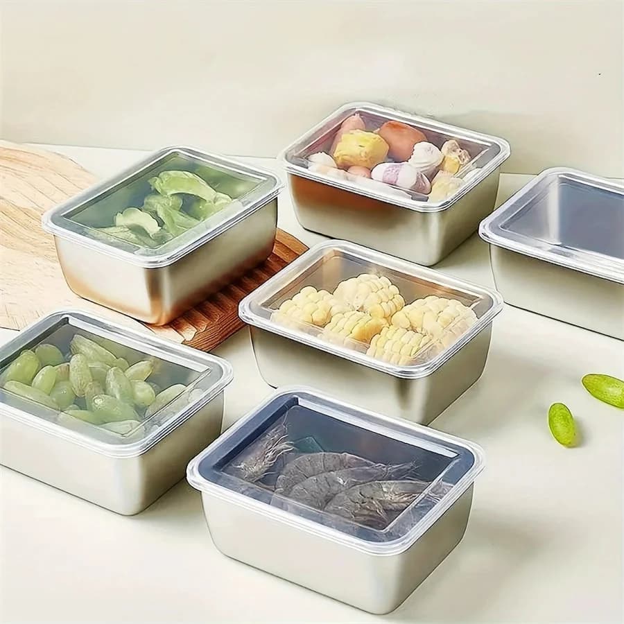 1/3/5 pieces stainless steel food storage box food storage box with lid, rectangular fruit plate for sausage spaghetti with lid