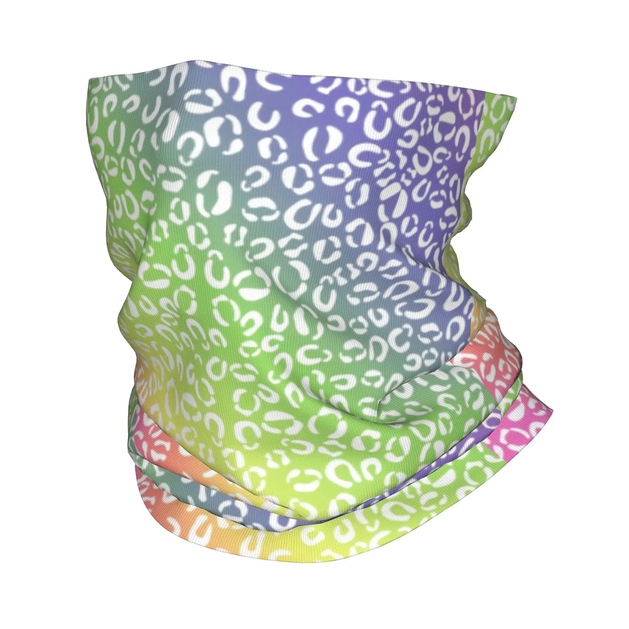 Rainbow Leopard Animal Print Bandana Neck Gaiter Windproof Face Scarf Cover Women Men Headwear Tube Balaclava