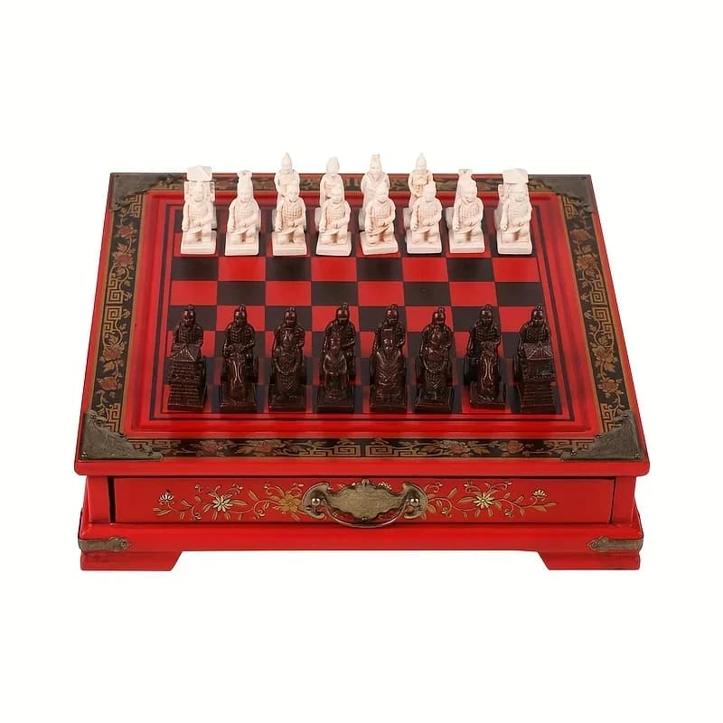 International Chess Set Terracotta Warriors Tabletop Chess Wood Carving Resin Chessman Collection Birthday Various Holiday Gifts