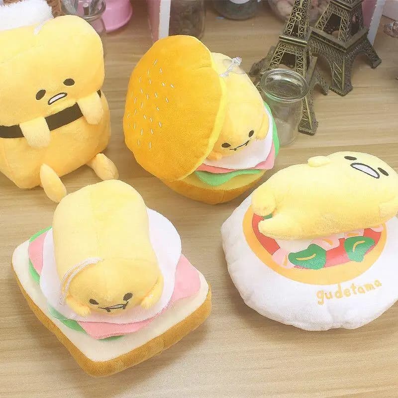 Portachiavi con bambola di peluche morbida Sanrio Gudetama, ornamenti da appendere al portafoglio, decorazione per lo specchietto retrovisore dell'auto, regali di compleanno per ragazze