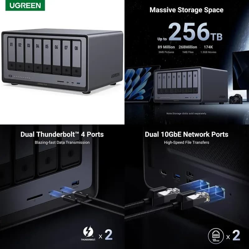 Brand For UGREEN NASync DXP8800Plus 8 Bay Desktop NAS i5 1235u 10-Core CPU 8GB DDR5 RAM 128G SSD Networking Storage