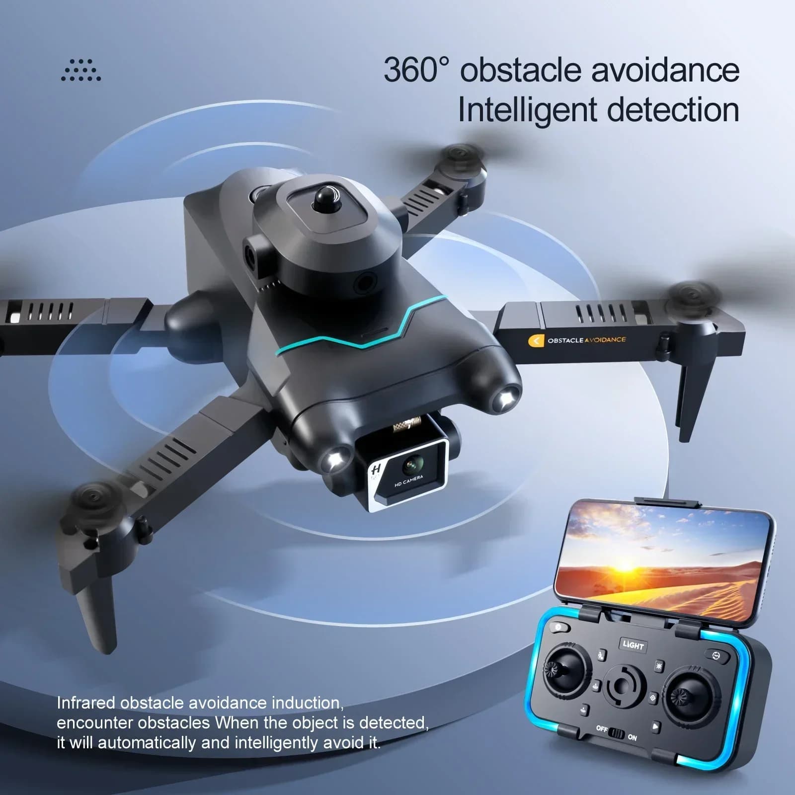 Drone RC S96 WiFi FPV con Doppia Fotocamera 4K HD, Evitamento Ostacoli, Posizionamento Ottico, Pieghevole, con Vano Portaoggetti Integrato, Quadricottero RTF
