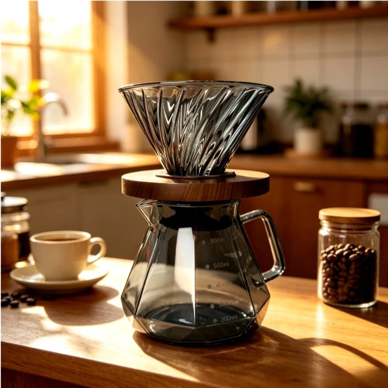 Glass Drip Coffee Maker，Diamond Design Glass Dripper and Filter Holder Manual Coffee Brewer for Home and Office Use