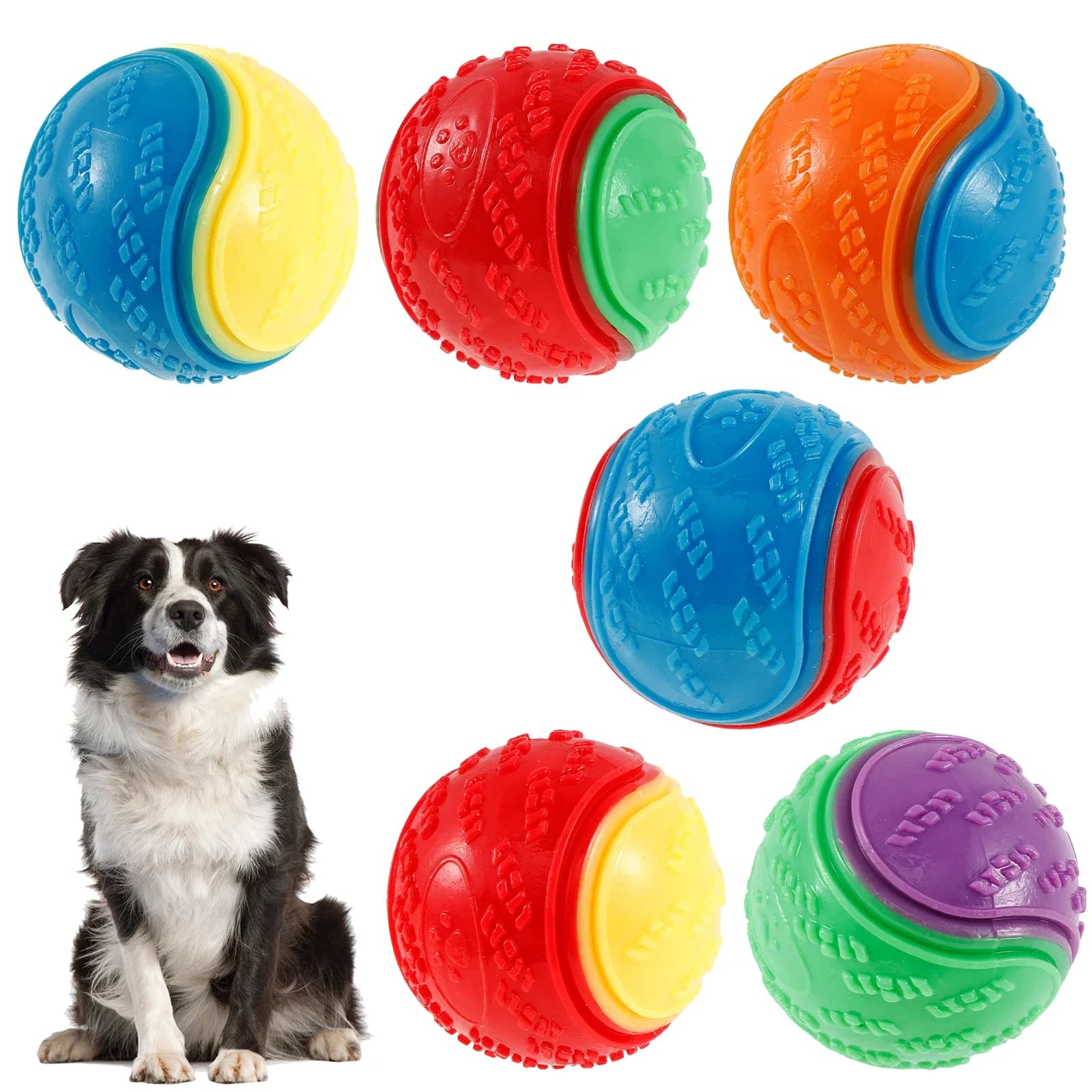6 pezzi palline cigolanti giocattoli cani giocattoli interattivi TPR giocattolo da masticare per cani per cani animali domestici pulizia dei denti resistenza ai morsi forniture per animali domestici