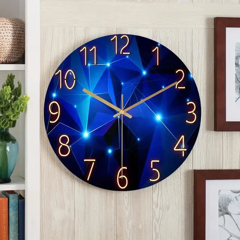 Orologio da parete blu per la decorazione del soggiorno orologi da parete da cucina orologio da parete decorativo in vetro rotondo a batteria senza ticchettio
