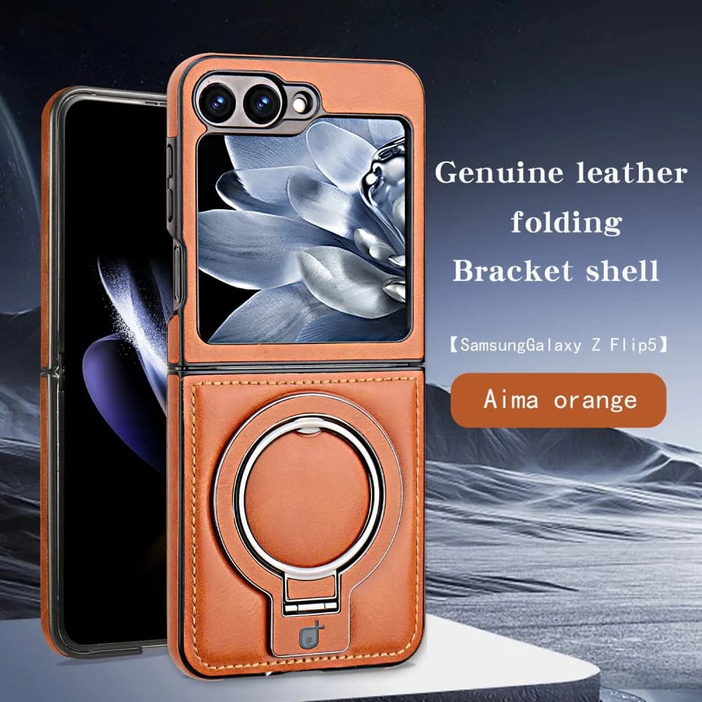 Samsung Galaxy Z Flip 6 5 4 3 Custodia per telefono con vibrazione magnetica Custodia in pelle di fascia alta ZFlip 6 Anello Staffa Antiurto Carica wireless Funda