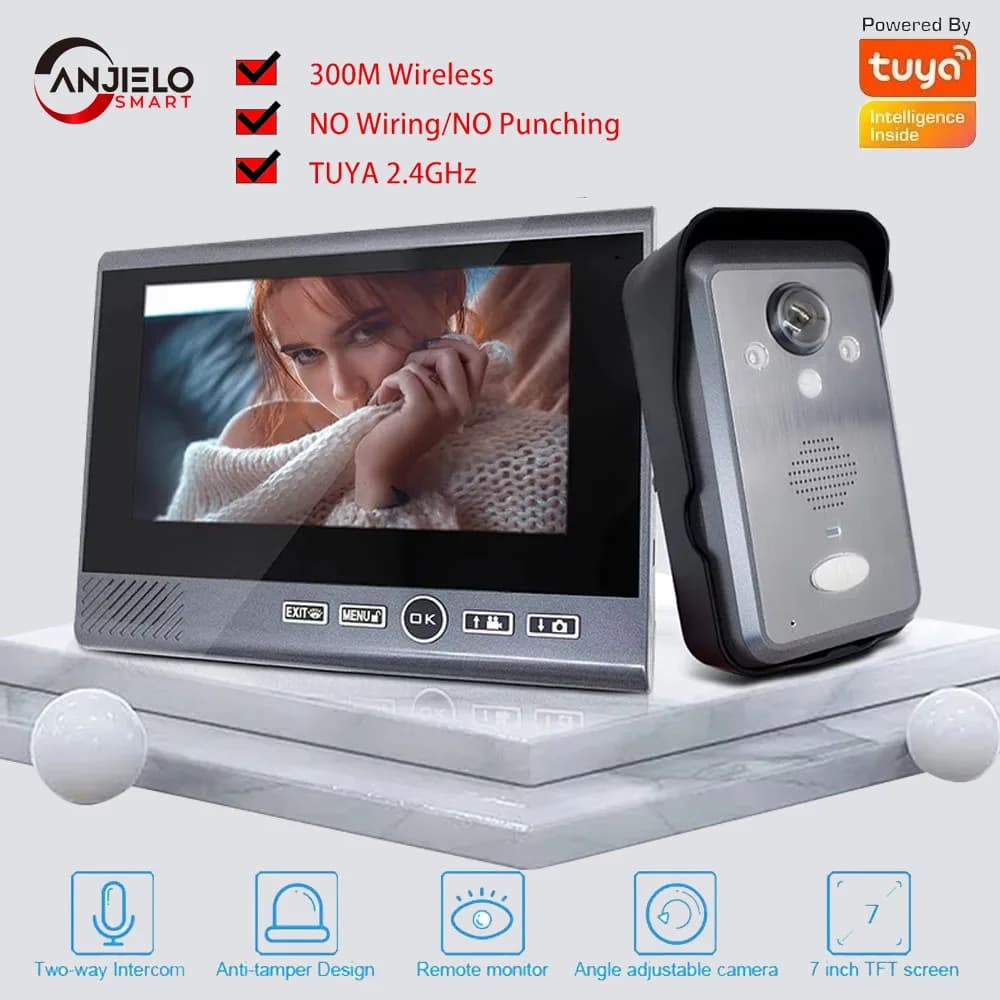 ANJIELO Tuya Smart Videocitofono 1080P | Installazione Senza Fori, Sblocco Remoto e Visione Notturna per la Sicurezza Domestica