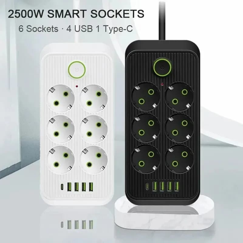 Multipresa con Cavo di Prolunga 2m, Adattatore Elettrico con USB Tipo C, Filtro di Rete per Casa Intelligente, Spina EU