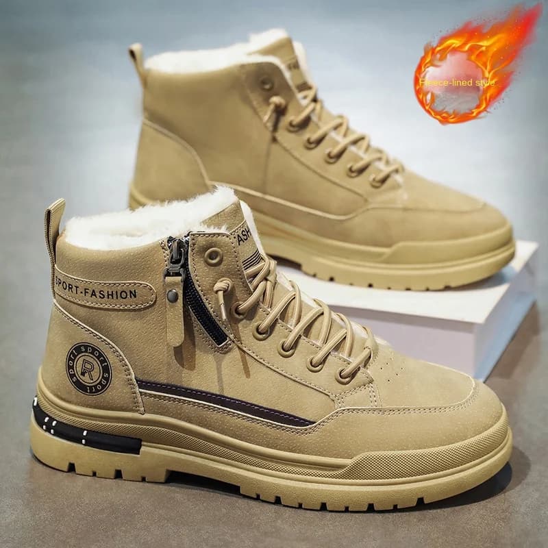 Free Shipping Men Shoes Casual Non Leather Patchwork High Top Fleece Lined Winter Snow Boots Outdoor Hiking Hunting