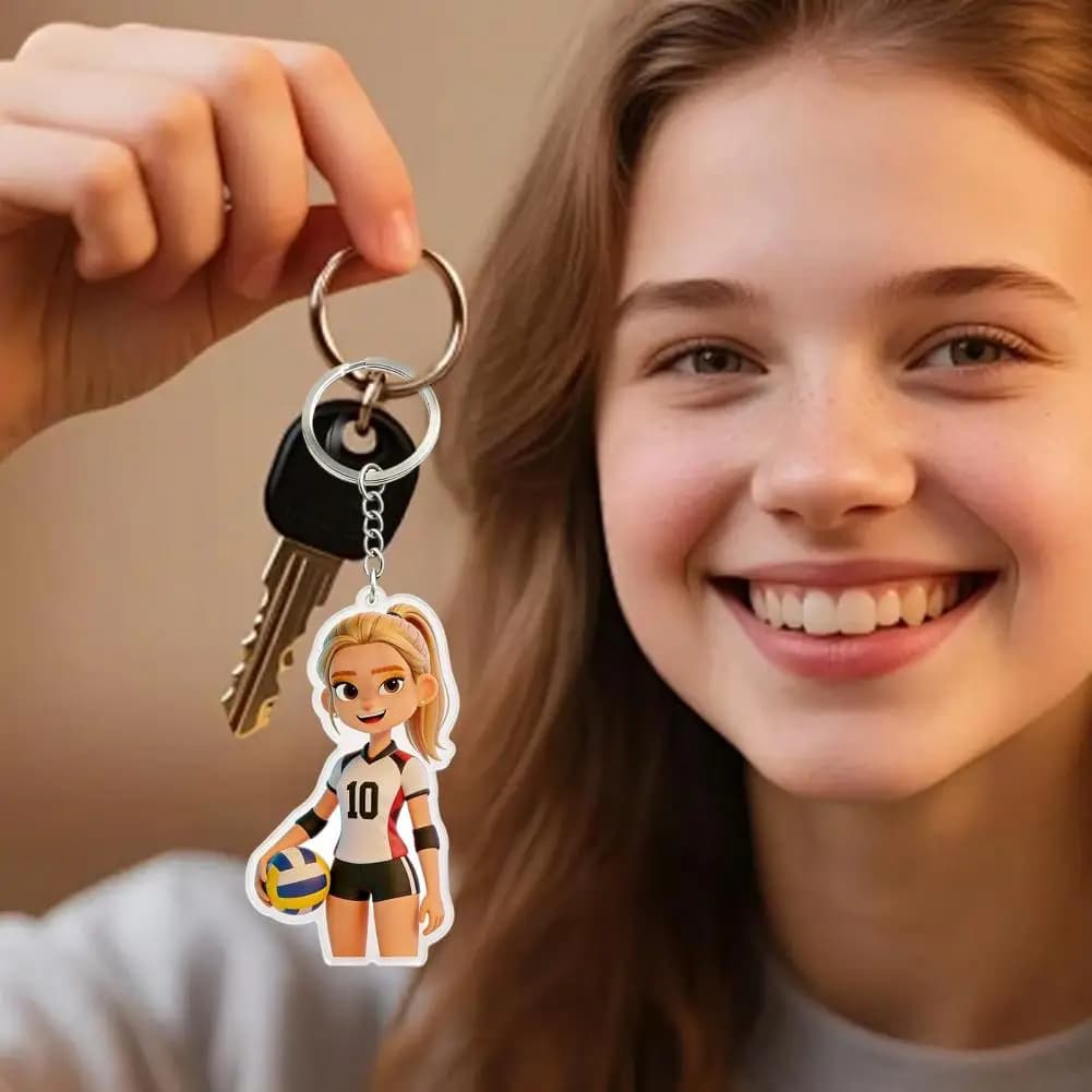 Volleyball Theme Keychain Acrylic Volleyball Girl Keychain Cartoon Player Car Key Ring Pendant for School Bags Backpacks Purses