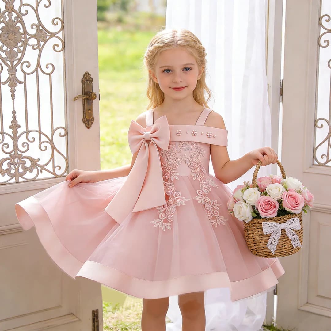 Gonna da principessa per ragazza Fiocco floreale Elegante decorazione con fiocco Gonna da principessa a trapezio perfetta per le feste di matrimonio ad alte prestazioni