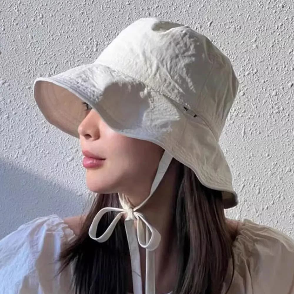 Cappello da Pescatore Unisex Estivo Tinta Unita, Pieghevole, con Fiocco, per Esterni e Spiaggia, Protezione Solare, Reversibile