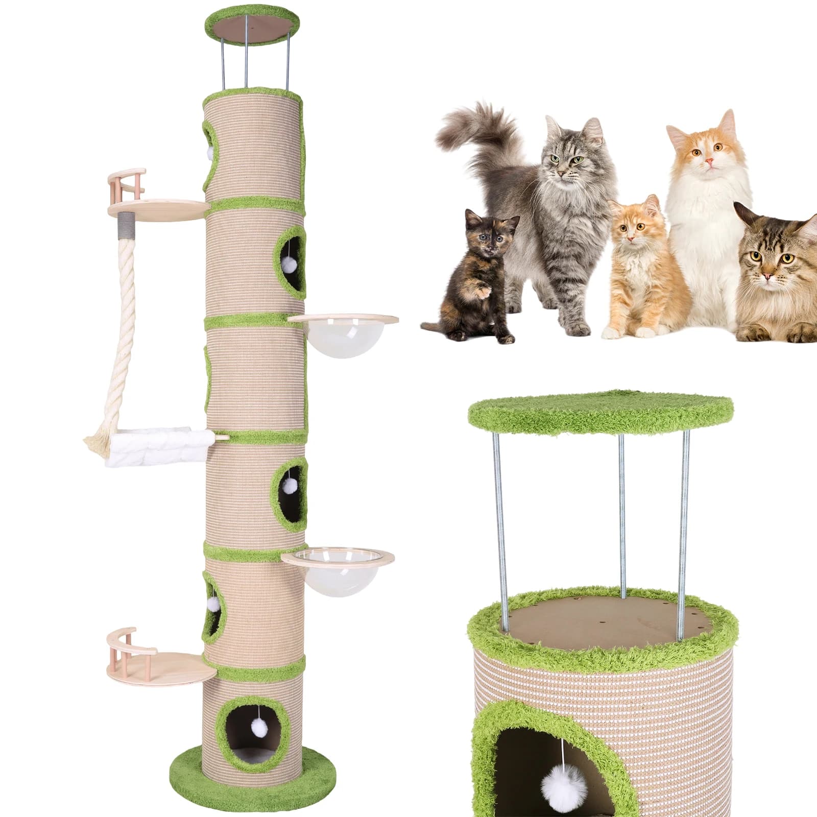 Tall Cat Tree Tower with Sisal Scratching Pad Cat Climbing Frame Super Large Cat Tree Tower for Indoor Cats Adults