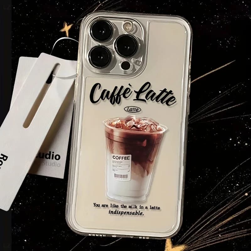 Latte Ice Americano Phone Case For iPhone 11 12 13 14 15 16 e Pro Max Plus Mini XR X XS SE 2020 2022 Transparent Coque Funda