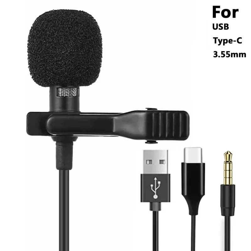 3.5mm Portable Mini Microphone Lavalier for Laptop Type C Microphone Clip-on for Smartphone Micro USB Professional