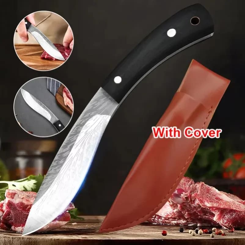 Coltello per disossare Coltello da cucina in acciaio inossidabile Coltello per carne Coltello per barbecue Coltello per affettare frutta Coltello da macellaio forgiato a mano con fodero