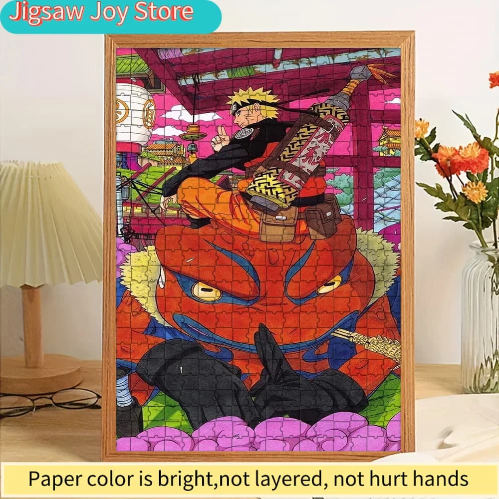 Puzzle di carta con scena in stile manga di Naruto Uzumaki che cavalca Gamabunta Toad, stampa vivida ad alta definizione di qualità premium, liscia e senza sbavature