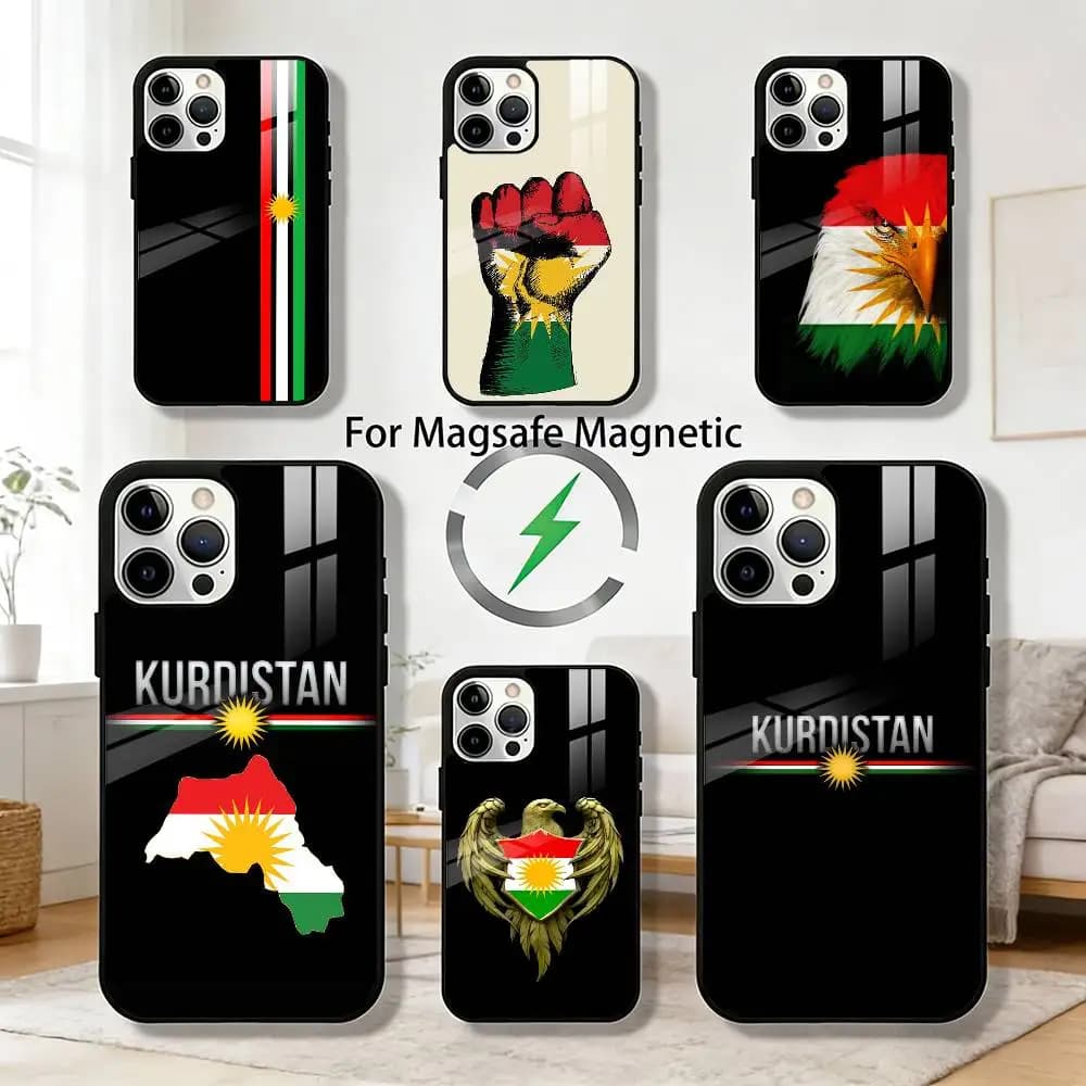 Custodia per telefono bandiera del Kurdistan per iPhone 17 16 15 14 13 12 Pro Max Plus per copertura magnetica wireless a specchio Magsafe