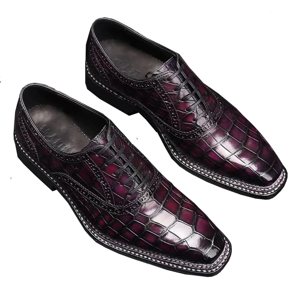 Scarpe eleganti da uomo Yinshang, nuove, con finitura effetto coccodrillo, colore spazzolato, ideali per matrimoni, riunioni, affari e appuntamenti.