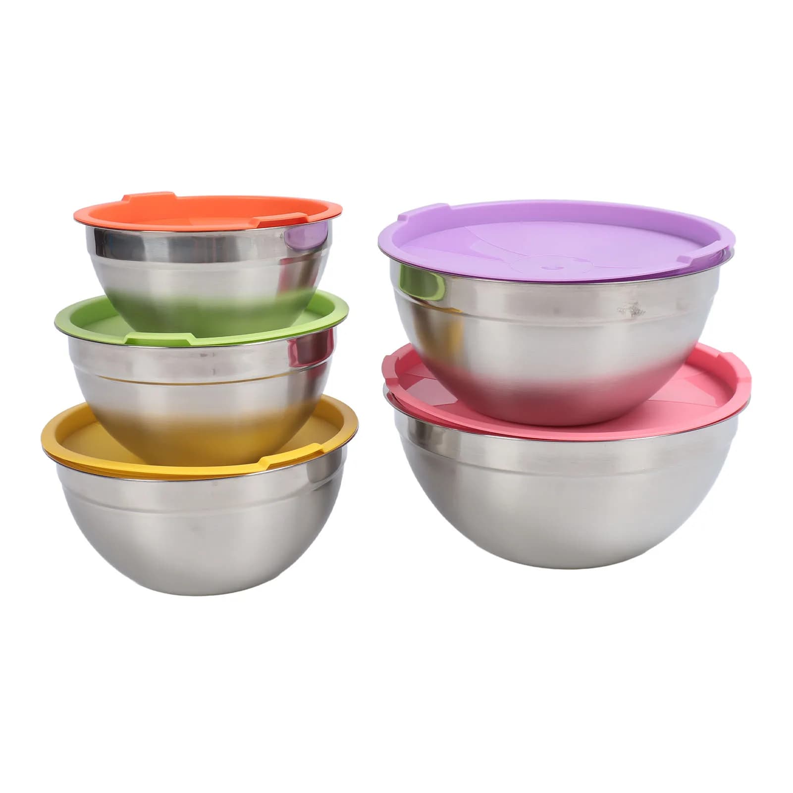 Stainless Steel Impilable Bowls with Covers, Containers for Food Preparation and Conservation, for Cooking, Cooking and Serving