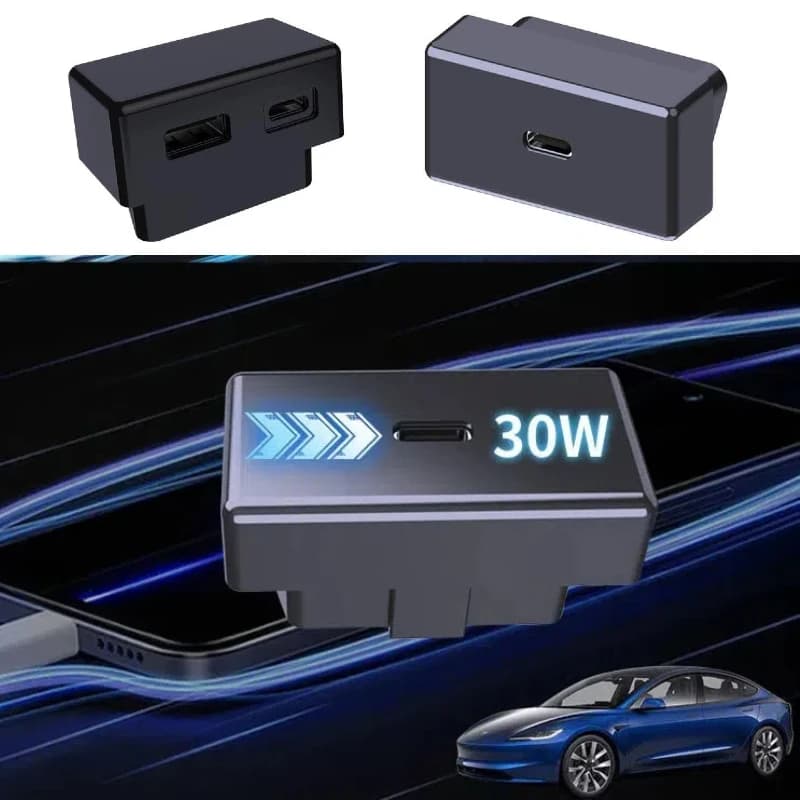Caricatore OBD universale nascosto USB 18W Type-C PD30W Docking Station OBC Caricatore rapido per accessori auto Tesla Model Y/3/X/S
