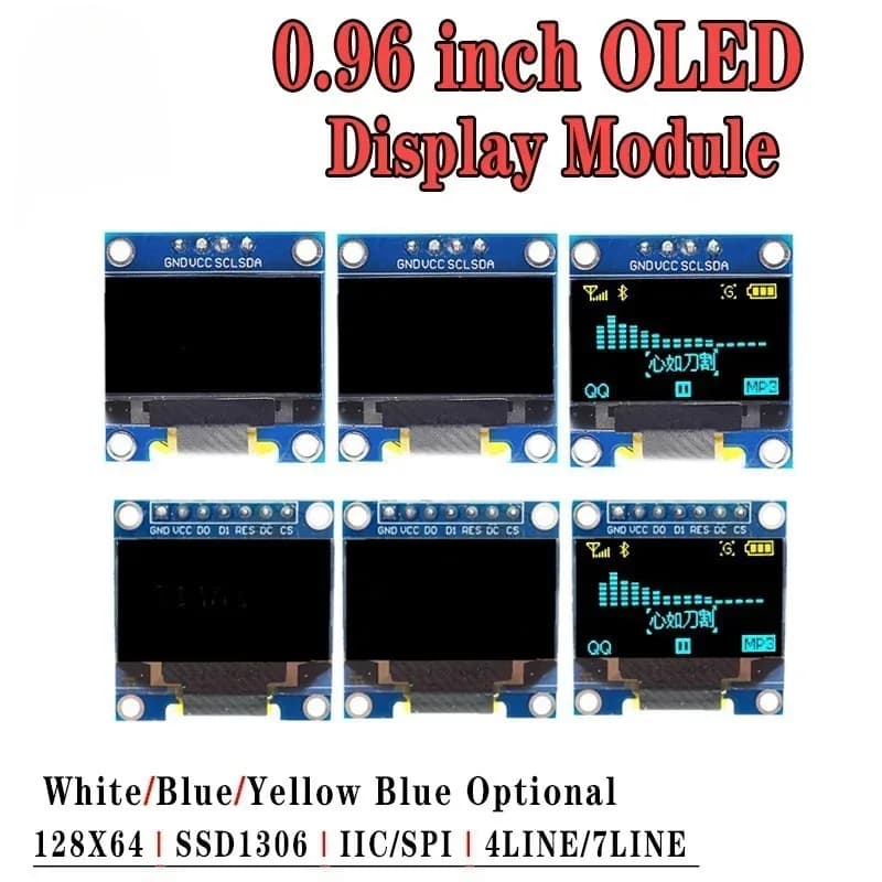 Modulo display bianco seriale OLED IIC da 0,96 pollici 128X64 I2C SSD1306 12864 Scheda schermo LCD GND VCC SCL SDA 0,96 "per Arduino Nero