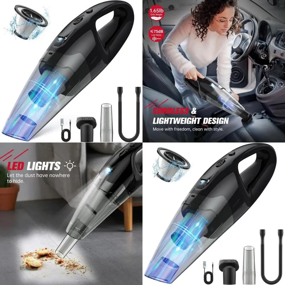Aspirapolvere portatile senza fili 3 in 1 con luce LED, ricarica USB e peso di 1,65 libbre per la pulizia dei peli di animali domestici, auto e animali domestici