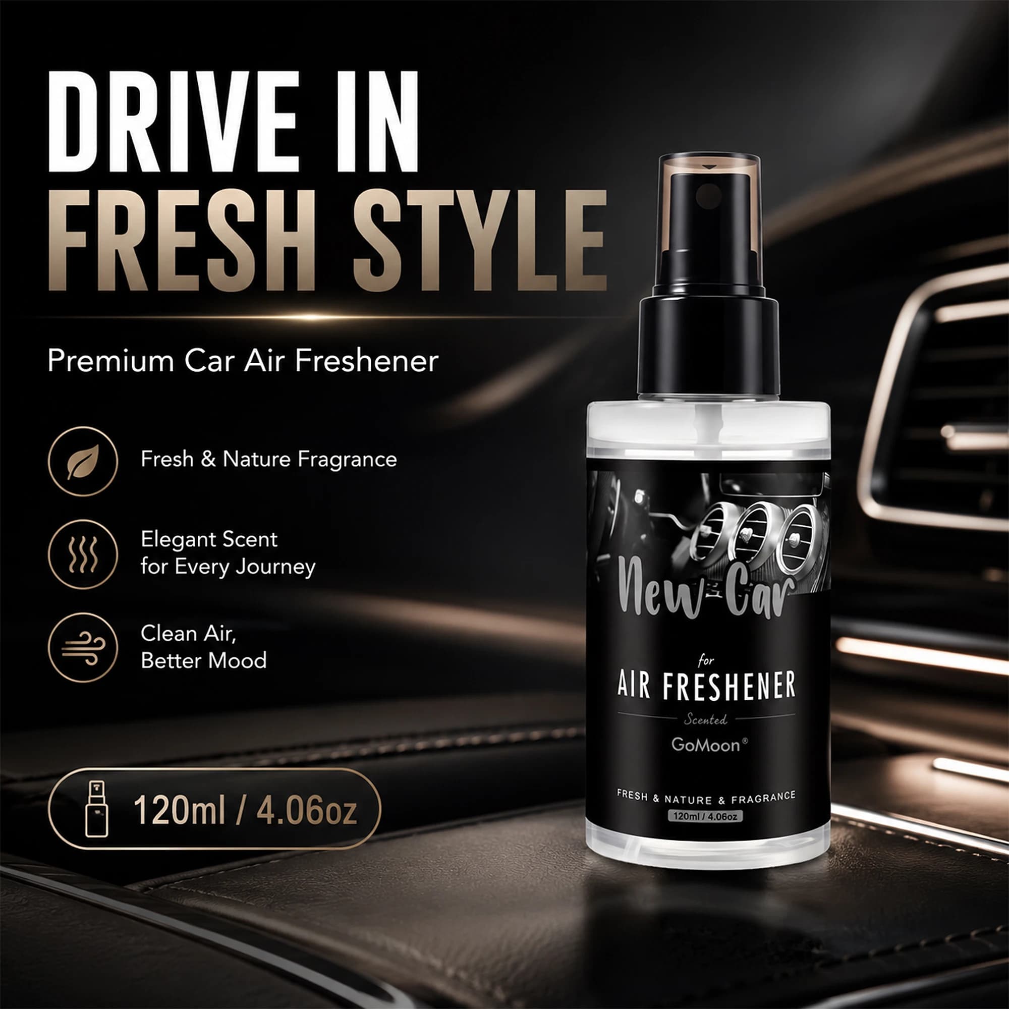 120ml/4.06oz Nuovo profumatore per auto premium al profumo di auto nuova, fragranza a lunga durata, adatto per casa e auto