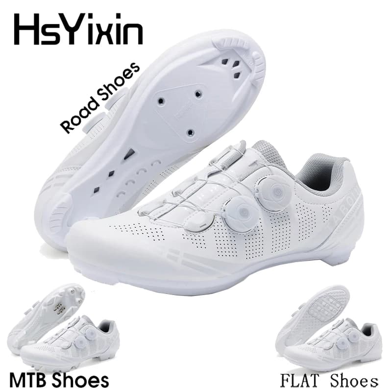 Men's Road Bike Shoes Speed White SPD compatible heels with self-locking flat pedal sneakers for outdoor mtb cycling shoes