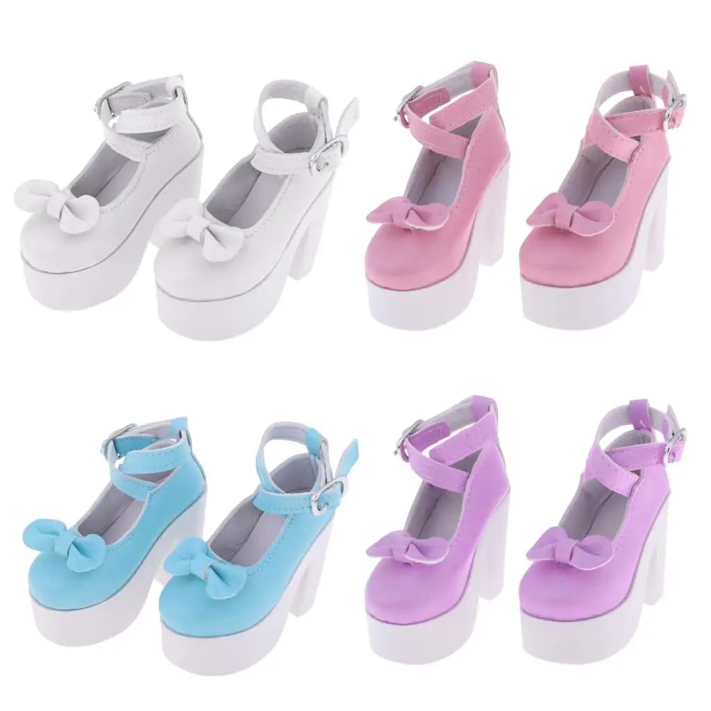 Colorful Bowknot High Heel Shoes for BJD Dolls 1/3 PU Material Chunky Heel Stylish Doll Sandal Shoes