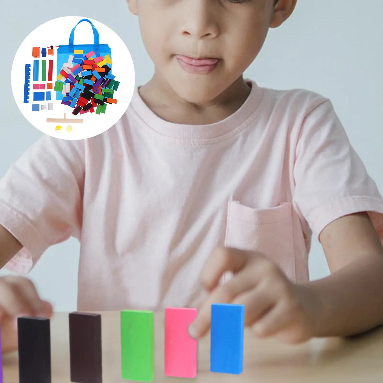Set di Domino Robusti e Sicuri per Bambini, Kit Domino Lisci per Costruzioni e Gioco, Blocchi Domino Impilabili per Viaggi e Campeggio