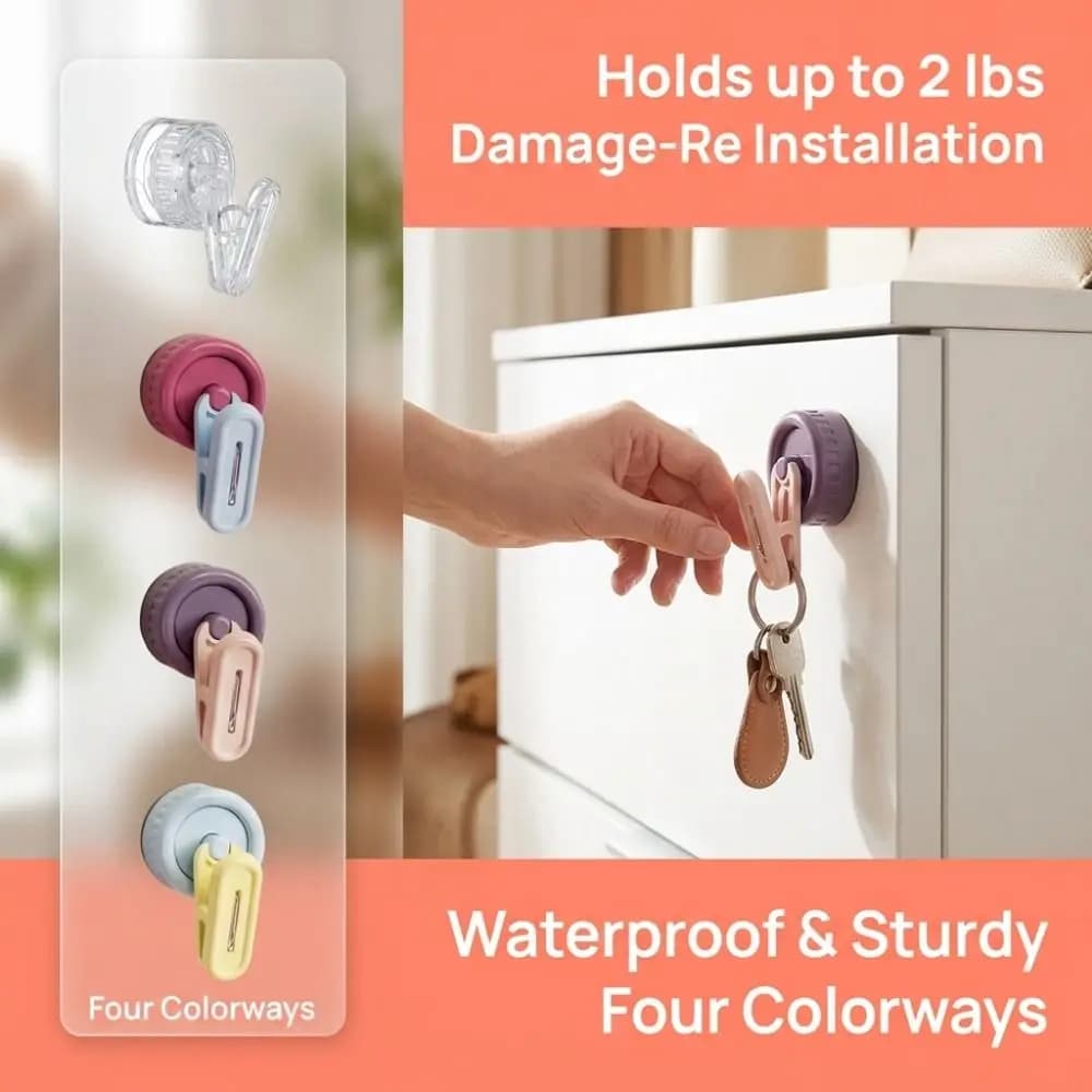 Space Saving Rotating Suction Cup Hook Strong Load Bearing Waterproof Utility Hook Lightweight No Drill Wall Clip Counter Decor