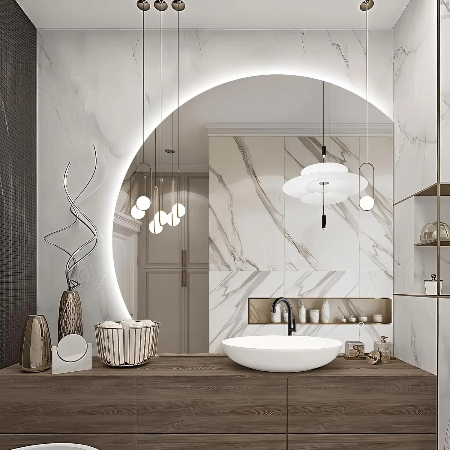 Specchio LED per Ingresso e Bagno, Vetro Temperato, Bianco, Antiappannamento, Dimmerabile, Antiesplosione