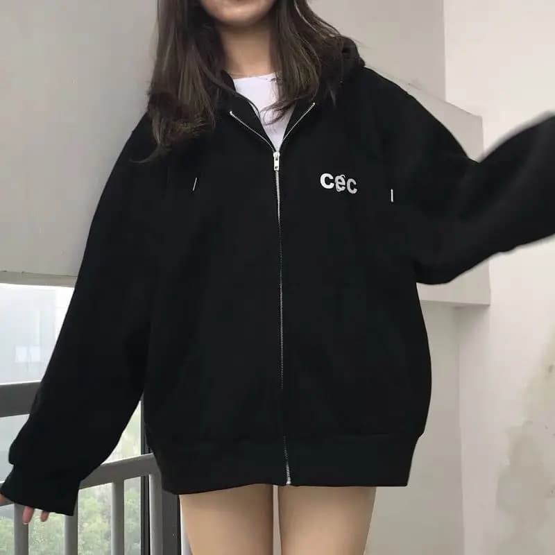 Trendy Fleece Lined Hoodie Women's Autumn Winter Jacket 150cm145 Short Statured High Lengthening Fashionable Top