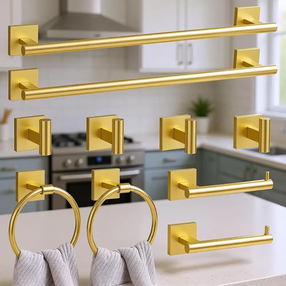 Set di 10 Portasciugamani in Oro Spazzolato, Set di Accessori per Bagno da 23,6 Pollici, Set di Accessori per Bagno in Acciaio Inossidabile SUS304, Portasciugamani