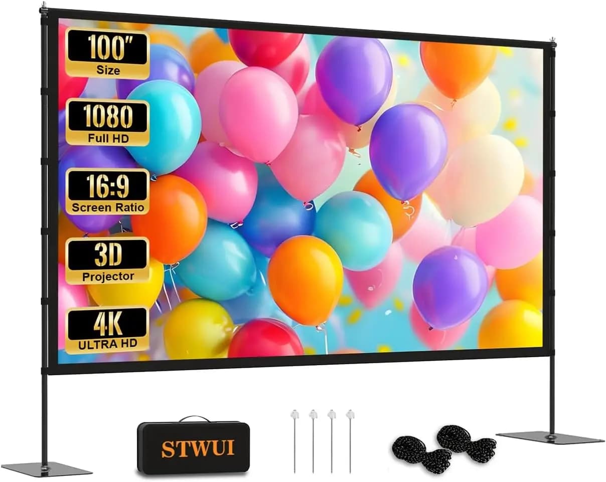 Schermo per Proiettore da Esterno 100 Pollici con Supporto, Schermo Portatile 16:9 HD per Film, Include Borsa per il Trasporto, per Home Theater