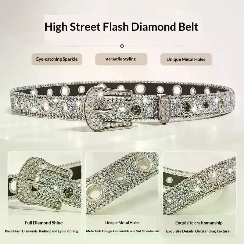 Adjustable Rhinestone Leather Belt: Shiny Crystal Buckle Luxurious Waist Belt Party Concerts Daily