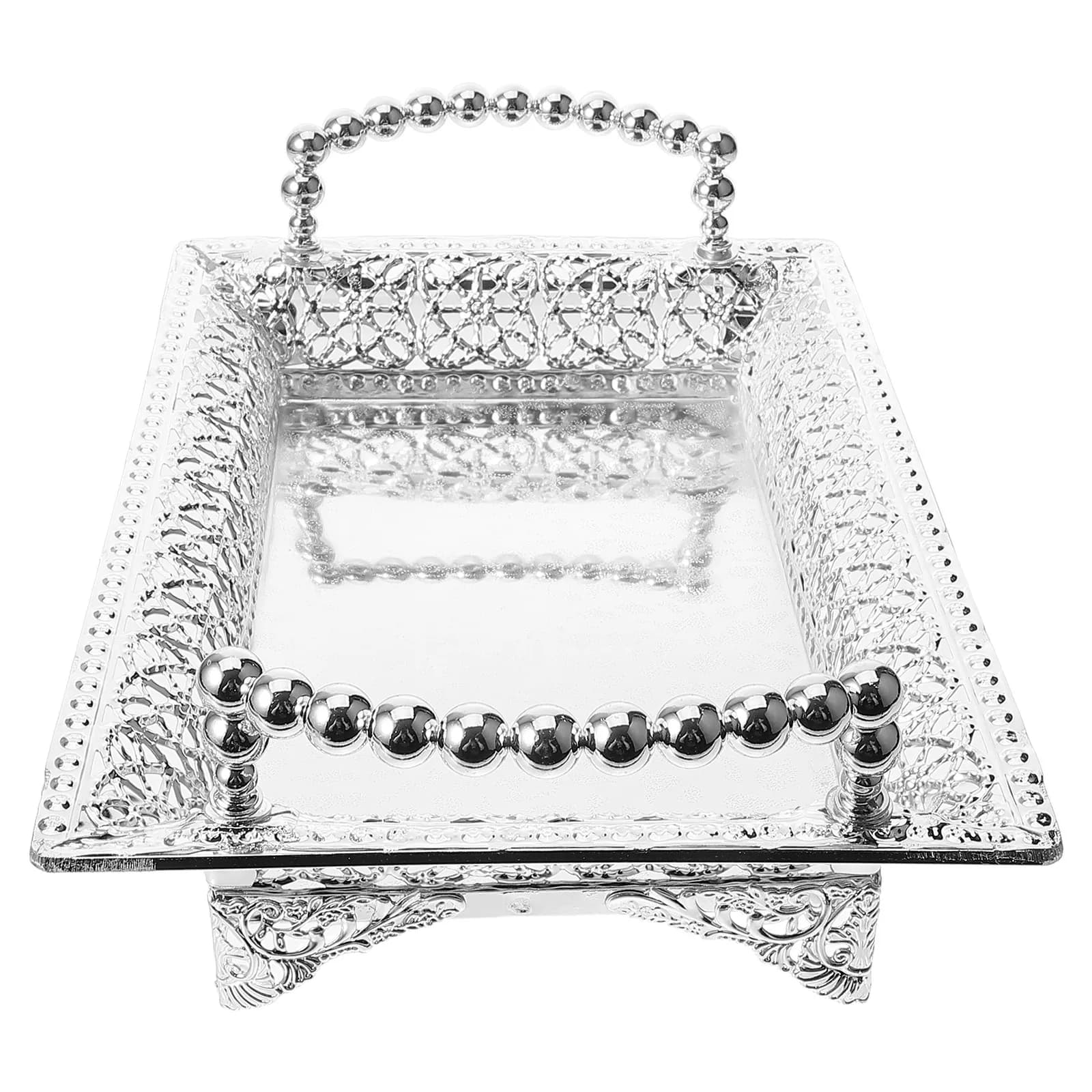 Metal Snack Dish Zinc Alloy Fruit Tray Candy Container Dried Food Organizer Rectangle Serving Plate Decorative European Design