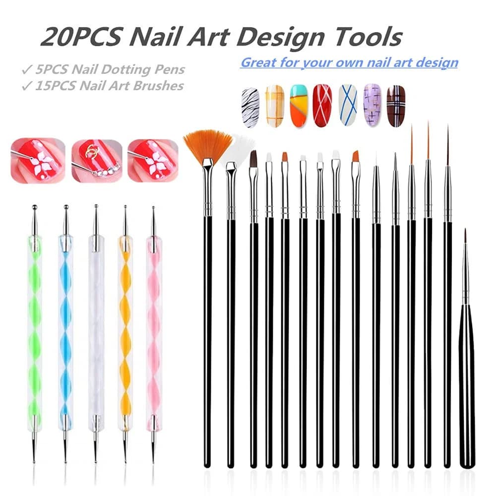 20Pcs/Set Acrylic French Stripe Nail Art Line Painting Pen 3D Tips Manicure slim Line Drawing Pen UV Gel Brushes Painting Tools