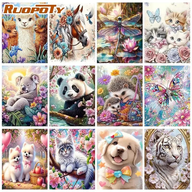 RUOPOTY Jewel Butterfly Painting By Numbers Arts and Crafts Acrylic on Canvas Paints Animal Painting Numbers For Adults Diy Gift