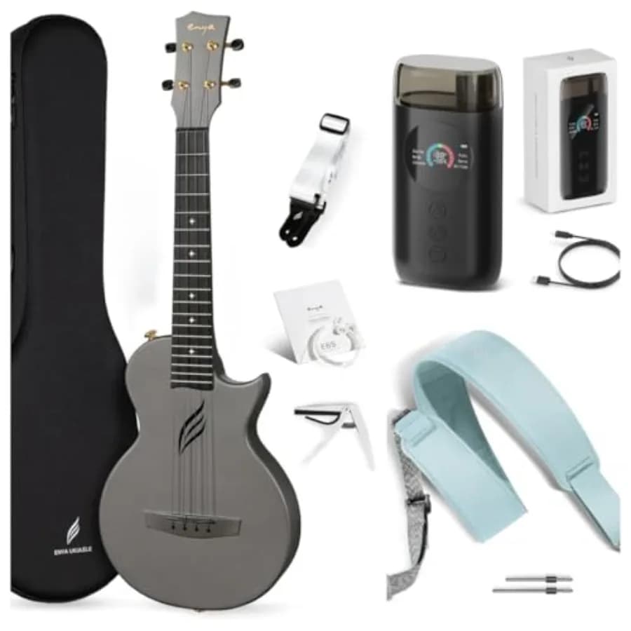 Ukulele Tenore 26 Pollici in Fibra di Carbonio con Cutaway, Ukulele da Viaggio per Adulti con Kit per Principianti e Accordatore Automatico Intelligente