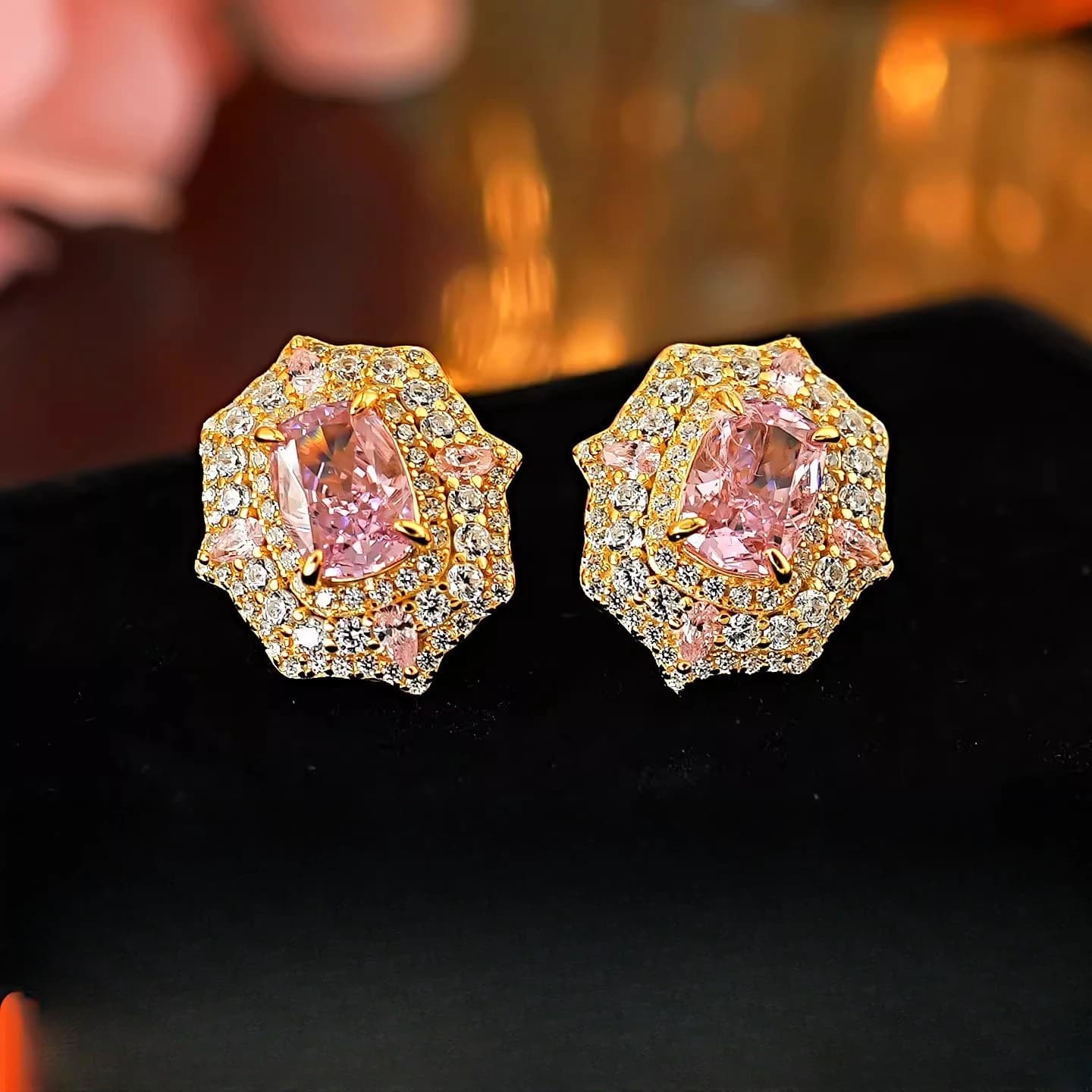 Orecchini in argento sterling 925 rosa con zirconi cubici 5 * 7 mm, piccoli ed eleganti, design di nicchia, gioielli da donna