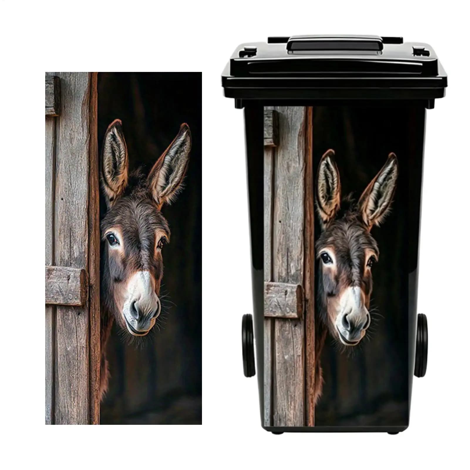Outdoor Donkeys Trash Can Decal Adhesive Garbage Bin Sticker Sunproof Waterproof Painted Design For Streets Parks And Outdoor