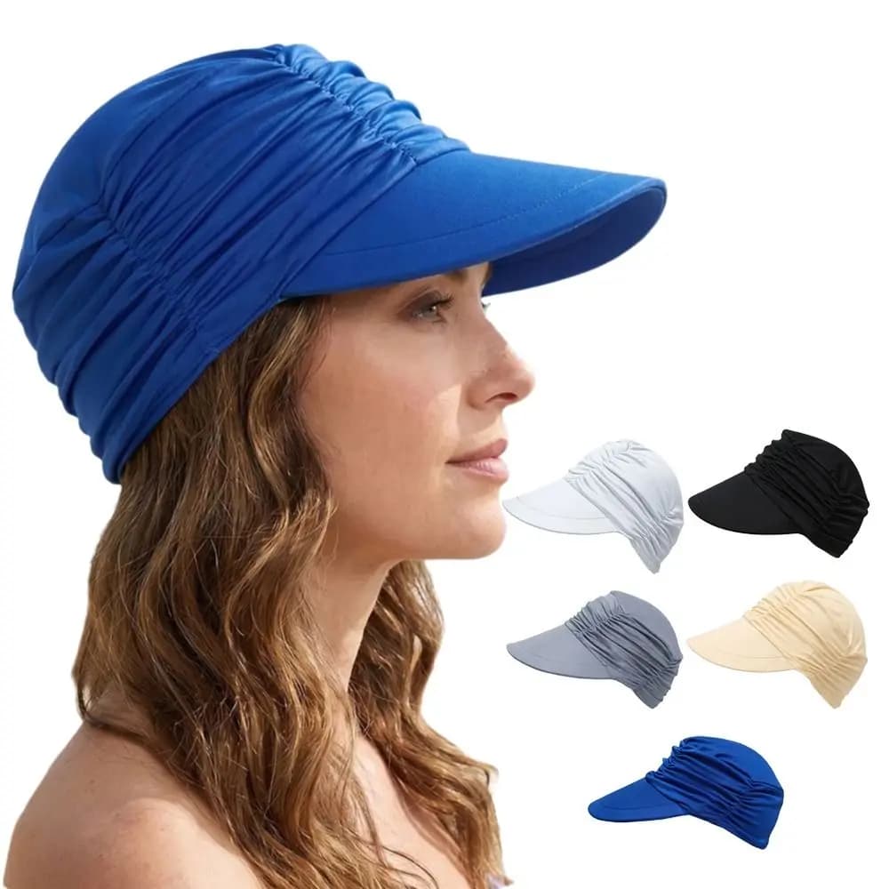 Cappello da Sole Donna a Tesa Larga con Design Plissettato, Visiera Rinfrescante, Cinturino Regolabile, Protezione UV, Cappellino Estivo da Baseball per Nuoto