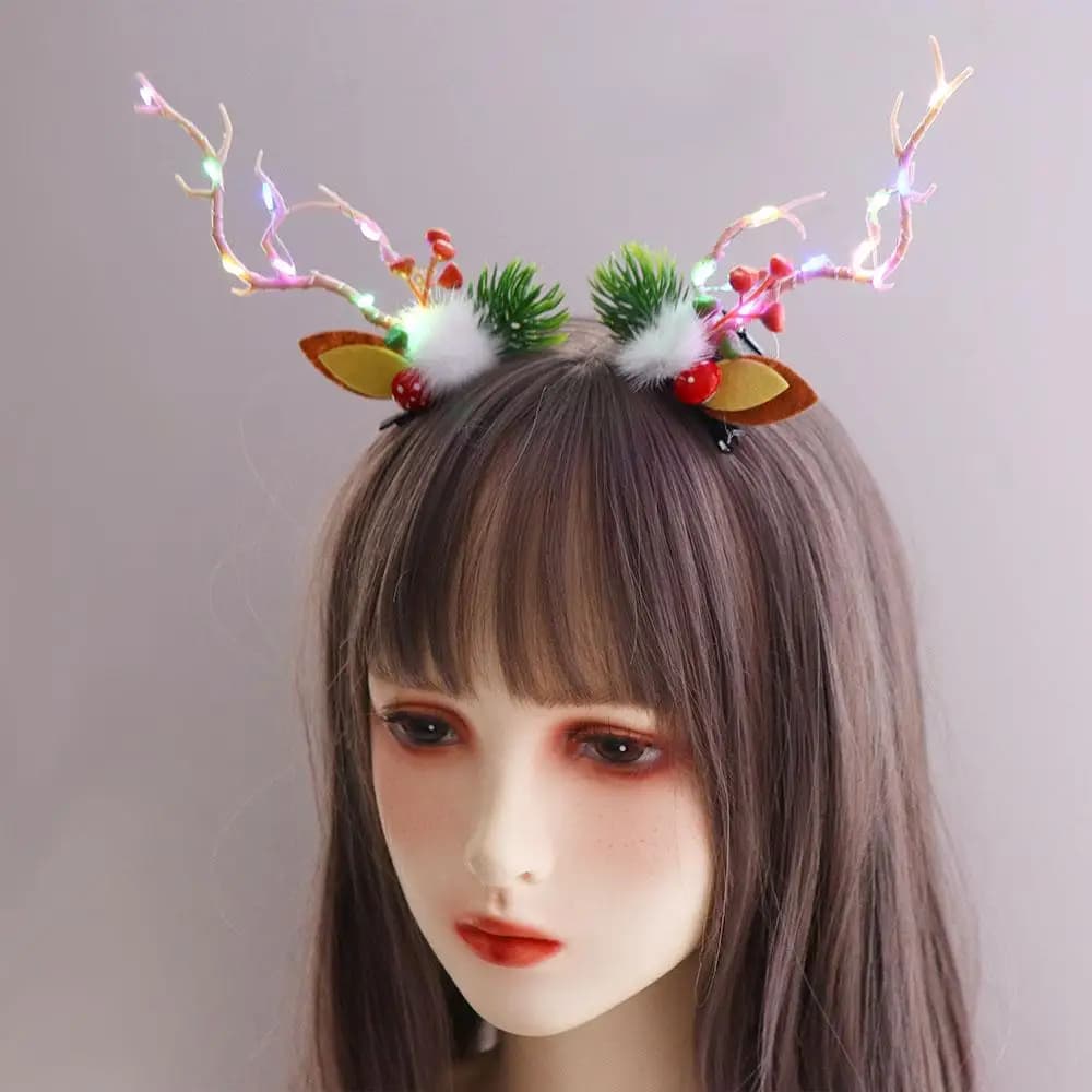 Make Up With Led Light Flower Branch Twig Women Hair Clip Korean Style Hair Clip Christmas Antlers Hairpin Hair Accessories