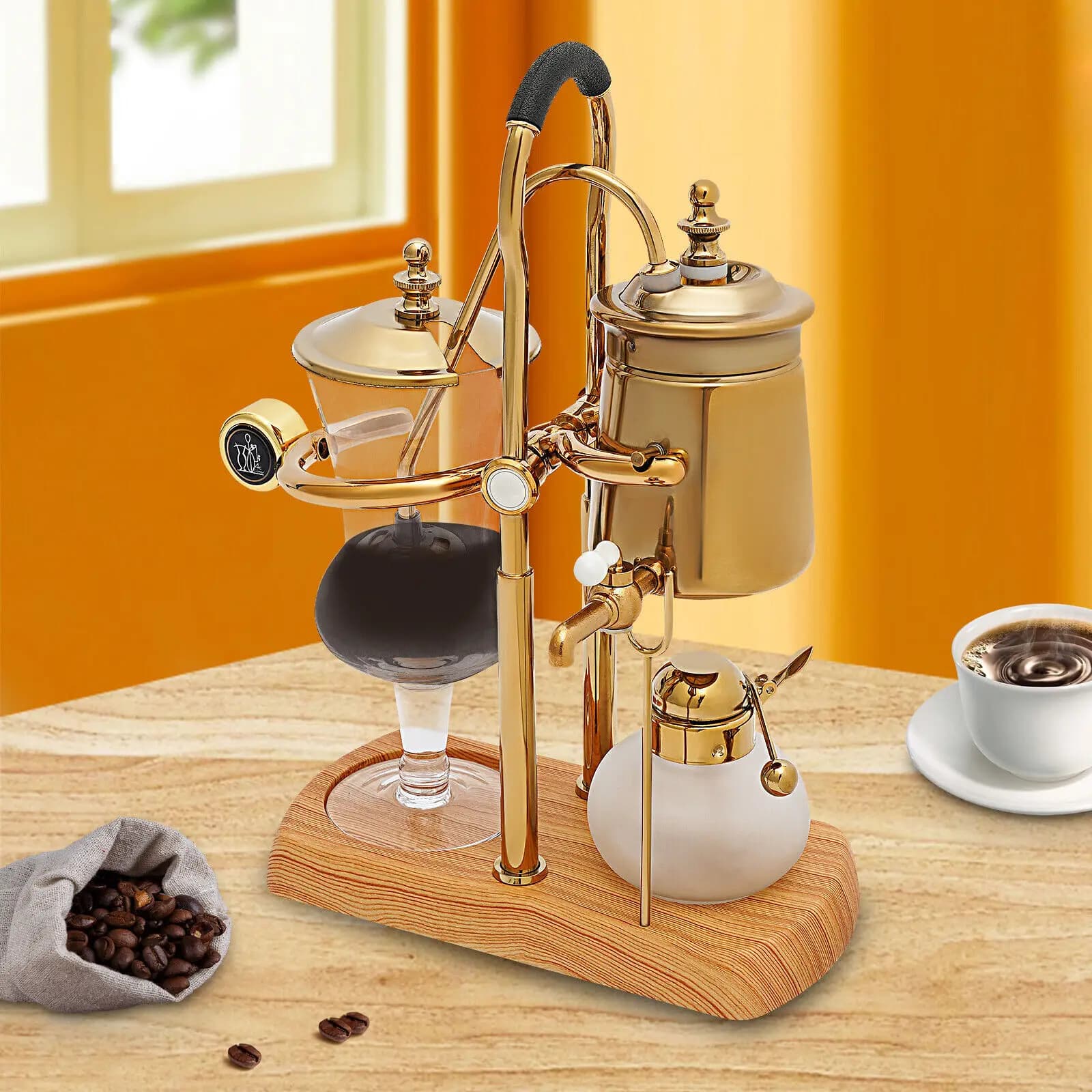 400ml Gold Belgium Royal Family Balance Syphon Coffee Maker Pot Set , Vintage Siphon Coffee Pot, Professional Barista Coffee Equipment for Home Kitchen