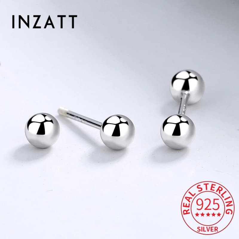 INZATT Orecchini a perno con perline rotonde in vero argento sterling 925 per donne alla moda, gioielli classici, accessori minimalisti